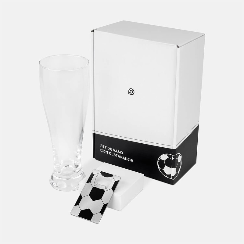 Set de vaso y destapador soccer Set de vaso y destapador soccer - BLANCO CON NEGRO