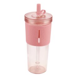 Vaso Johor TMPS 271 rosa con manga de silicón y popote