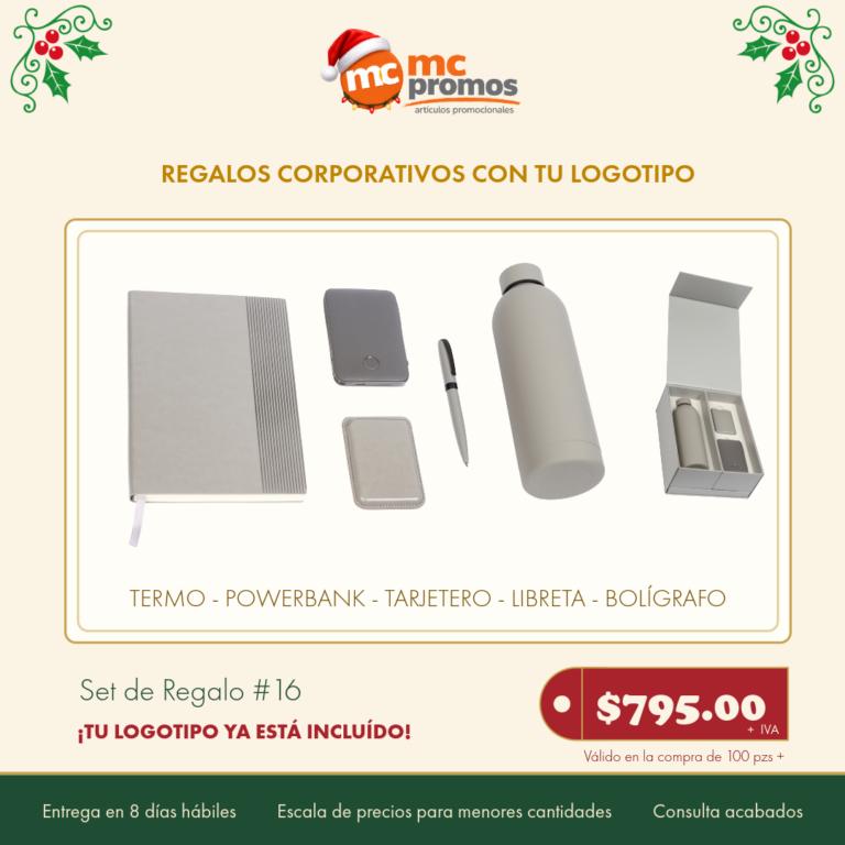 Set de regalo #16: termo, power bank, tarjetero, libreta y bolígrafo