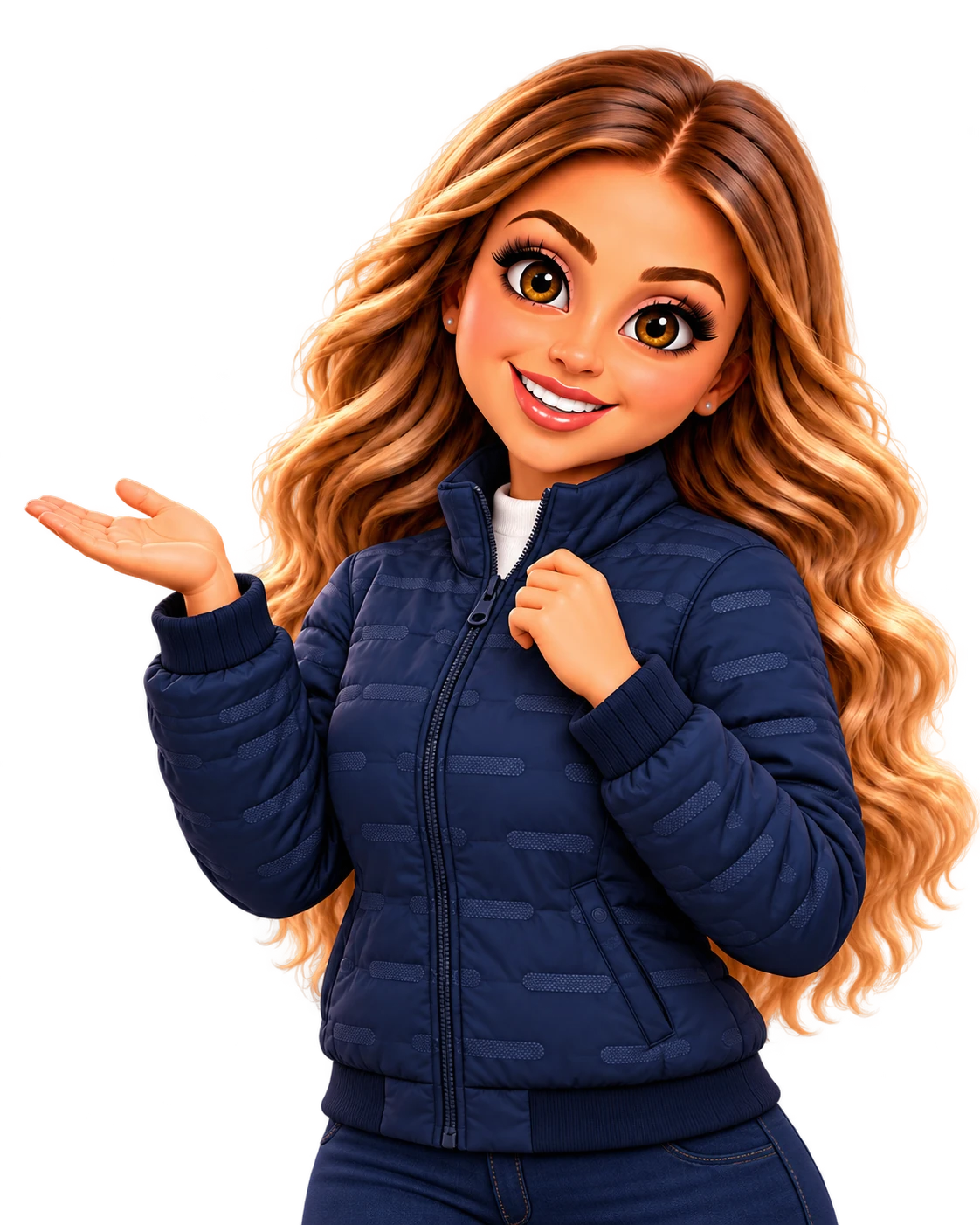 Avatar con chamarra MONTERREY DAMA marino, señalando la colección