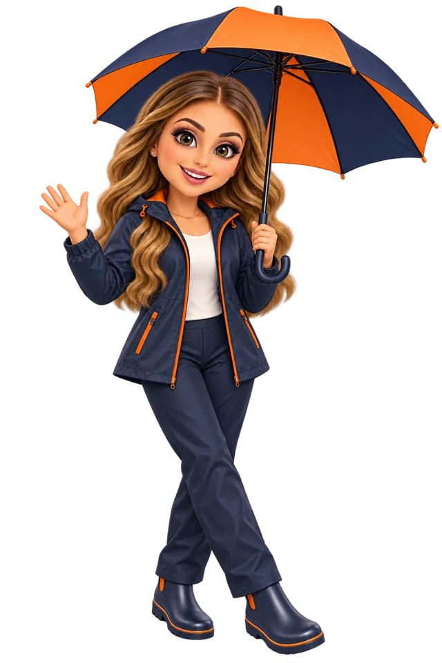 Avatar del catálogo de MC Promos con chamarra y paraguas